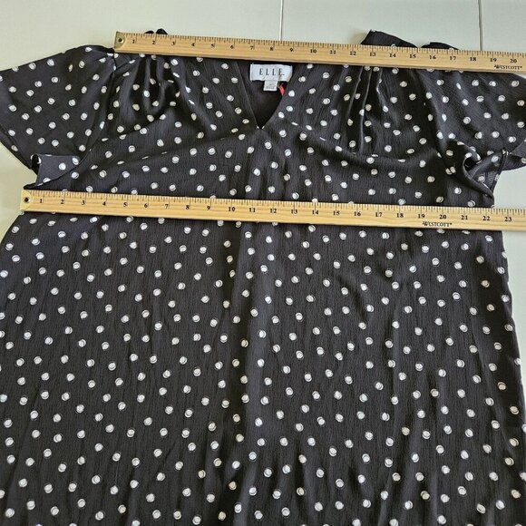 ELLE Top Women XL Black White Polka Dot Pull On Semi Sheer Flowy Flutter SS Boho - Picture 4 of 13